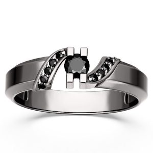 Pierścionek ze złota rodowanego na czarno z czarnymi diamentami JP-66B-R-CZ