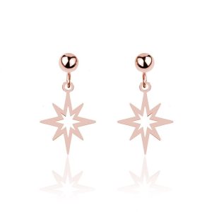 Wiszące kolczyki ze srebra pr. 925 Gwiazda Róża Wiatrów - rose gold
