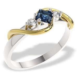 Pierścionek z białego i żółtego złota z szafirem i diamentami, LP-32B