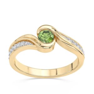 Pierścionek z żółtego złota z oliwinem i brylantami wzór BP-2839Z