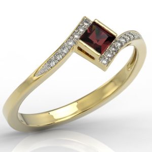 Pierścionek z żółtego złota z granatem i cyrkoniami LP-46Z-R