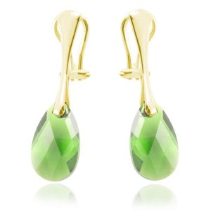 Srebrne klipsy z kryształem Swarovski - 16mm - Peridot - 24k złocenie