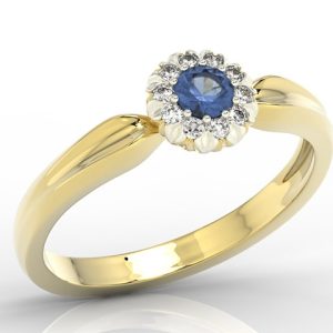 Pierścionek z żółtego i białego złota AP-42ZB z szafirem i diamentami