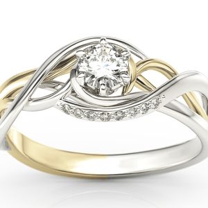 Pierścionek z białego i żółtego złota z białym szafirem i brylantami BP-7130BZ