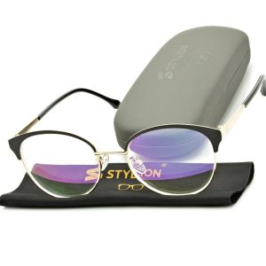 Damskie kocie okulary zerówki z antyrefleksem ST318B moc: 0.00 czarny/złoty