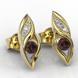 Kolczyki z żółtego złota z granatami i diamentami APK-51Z-R