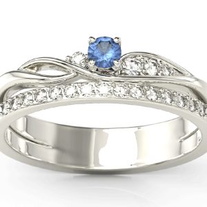 Pierścionek z białego złota z szafirem i brylantami BP-77B