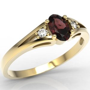 Pierścionek z żółtego złota JP-22Z z granatem i diamentami 0,04 ct.