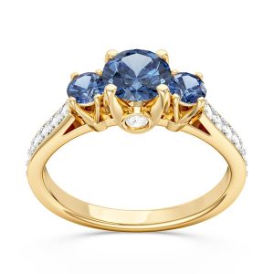 Pierścionek z żółtego złota z topazami London Blue i brylantami CP-31Z