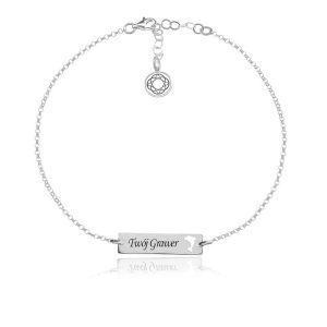 Srebrna bransoletka Mela Sea z prostokatną blaszką i Delfinem - grawer