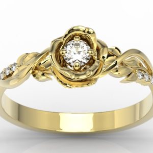 Pierścionek z żółtego złota w kształcie róży z diamentami LP-7715Z