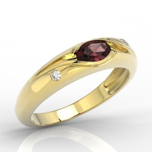 Pierścionek z żółtego złota z granatem i diamentami 0,03 ct wzór JP-57Z