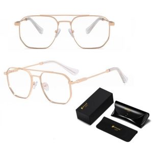 Okulary pilotki zerówki do komputera BLUE LIGHT z flexami 25140A złote