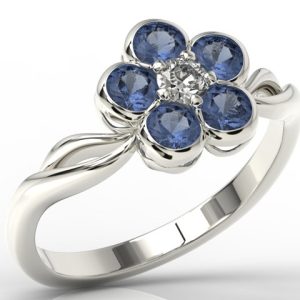 Pierścionek z białego złota z szafirami i diamentami AP-54B
