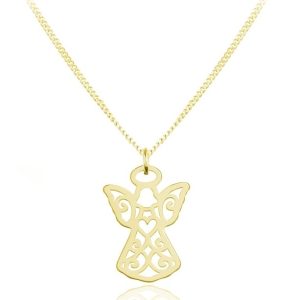 Srebrny naszyjnik - Ażurowy Aniołek - Pamiątka I Komunii Świętej - 24k złocenie