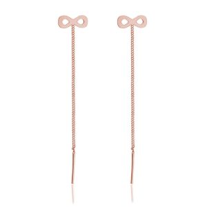 Kolczyki srebrne infinity nieskończoność przeciągane przez ucho - rose gold