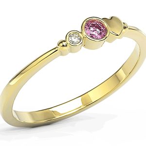 Pierścionek z żółtego złota z cyrkoniami Swarovski różową i białą BP-6809Z-C