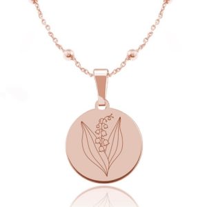 Kwiaty Polskie - Naszyjnik z Konwalią - Grawer - kulki - rose gold