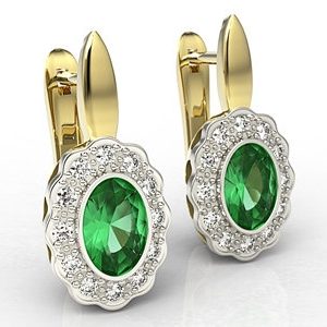 Kolczyki z żółtego i białego złota ze szmaragdami i diamentami LPK-79ZB