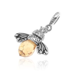 Srebrny Charms Beads - Pszczółka z cyrkonią