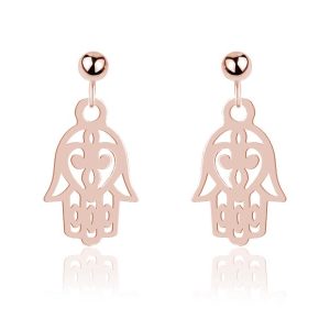 Srebrne Kolczyki Ręka Fatimy Hamsa - rose gold