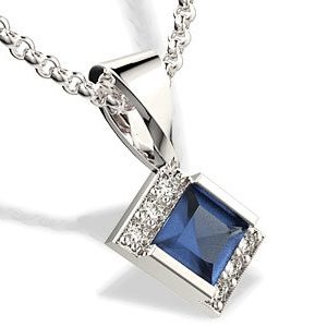 Wisiorek z białego złota z szafirem i diamentami LPW-46B