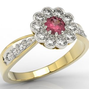 Pierścionek z żółtego i białego złota z rubinem i diamentami JP-95ZB-R