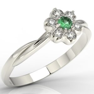 Pierścionek z białego złota ze szmaragdem i brylantami AP-68B