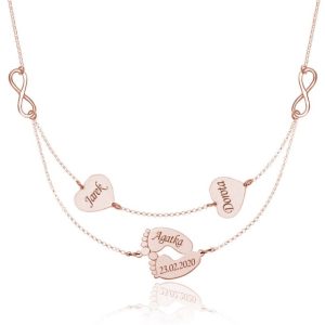 Naszyjnik Mildred II - dla Mamy serce stópki grawer - rose gold