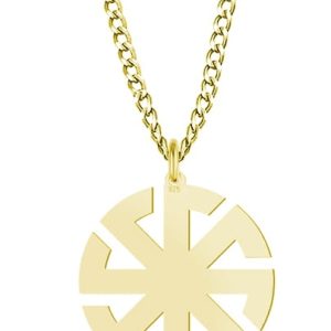 Srebrny naszyjnik Słowiański Kołowrót Swarga Swarożyca Swarzyca - gruby łańcuszek - 24k złocenie