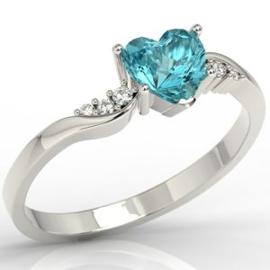 Pierścionek z białego złota z topazem Swarovski Blue i brylantami LP-70B