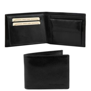 Tuscany Leather Ekskluzywny skórzany portfel męski z kieszenią na monety - 3-krotnie składany , kolor czarny TL140763
