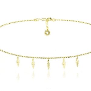 Naszyjnik Jaelle - Choker łańczuszek z piórkami - 24k złocenie