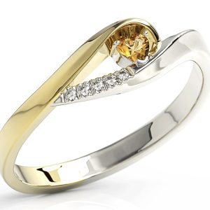 Pierścionek z żółtego i białego złota z topazem Swarovski miodowym i brylantami BP-70ZB