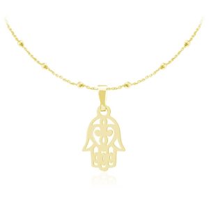 Naszyjnik Ręka Fatimy - Hamsa - łańcuszek kulki - 24k złocenie