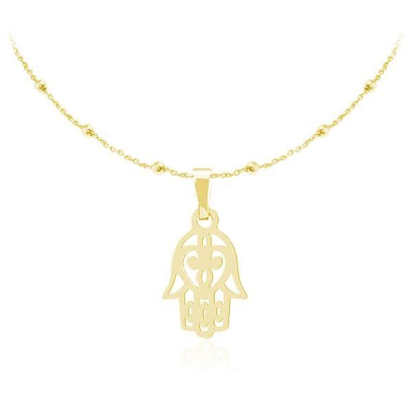 Naszyjnik Ręka Fatimy - Hamsa - łańcuszek kulki - 24k złocenie