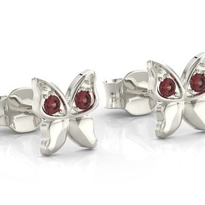 Kolczyki motylki z białego złota z czerwonymi cyrkoniami BPK-88B-C