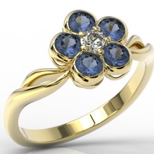 Pierścionek z żółtego złota z szafirami i diamentami AP-54Z-R