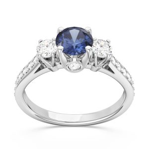 Pierścionek z białego złota z szafirem i brylantami CP-31B