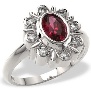 Pierścionek z białego złota z rubinem i diamentami LP-57B