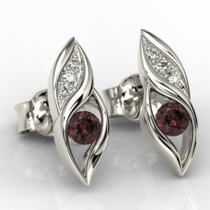 Kolczyki z białego złota z granatami i diamentami APK-51B