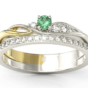 Pierścionek z białego i żółtego złota ze szmaragdem i brylantami BP-77BZ
