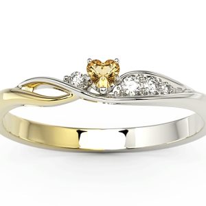 Pierścionek z białego i żółtego złota z topazem Swarovski Honey i cyrkoniami BP-81BZ-TOP-HON/C