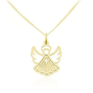 Naszyjnik Aniołek z Krzyżykiem - Pamiątka I Komunii Świętej - 24k złocenie