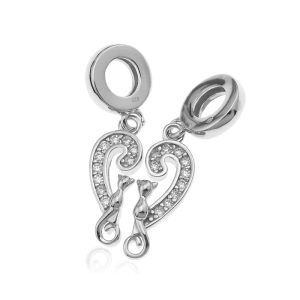 Srebrny Charms Beads - Kotki w Sercu