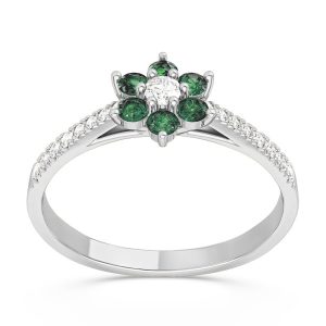 Pierścionek markiza z białego złota z diamentami i szmaragdami CP-64B-D/SZM