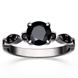 Pierścionek ze złota rodowanego na czarno z czarnymi szafirami BP-9380B-R-CZ