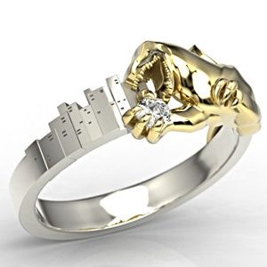 Pierścionek Godzilla z białego i żółtego złota z brylantem LP-94BZ
