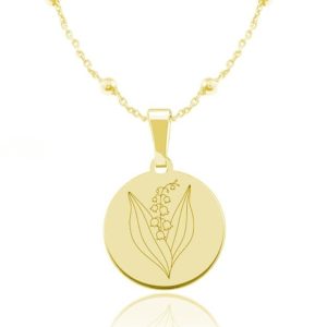 Kwiaty Polskie - Naszyjnik z Konwalią - Grawer - kulki - 24k złocenie