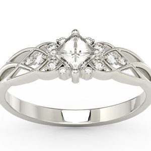 Pierścionek z białego złota z topazem Swarovski White i diamentami BP-86B